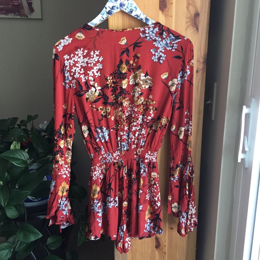 Band of Gypsies Orange Floral Romper, Size XS - Picture 6 of 8